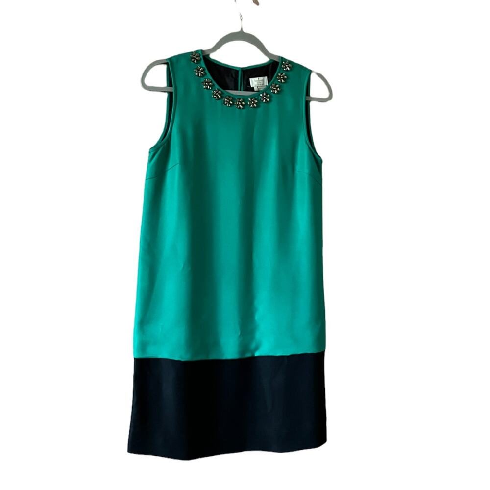 Kate Spade Green Rosita Rhinestone Silk Dress Sz 4 sleeveless color block
